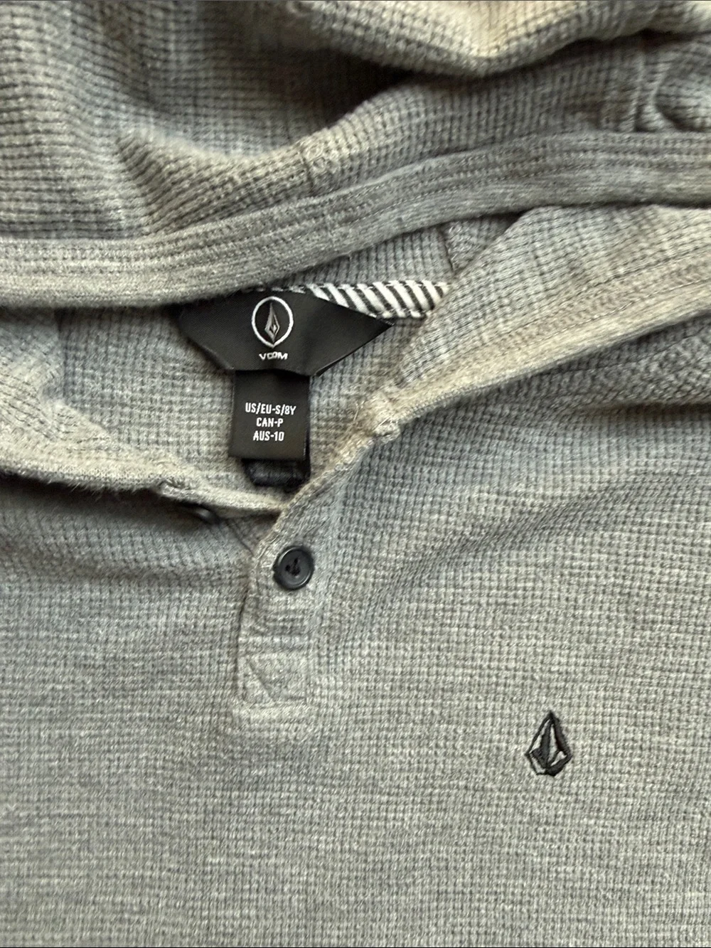 Volcom Two-Tone Gray and Black Hooded Waffle Henley